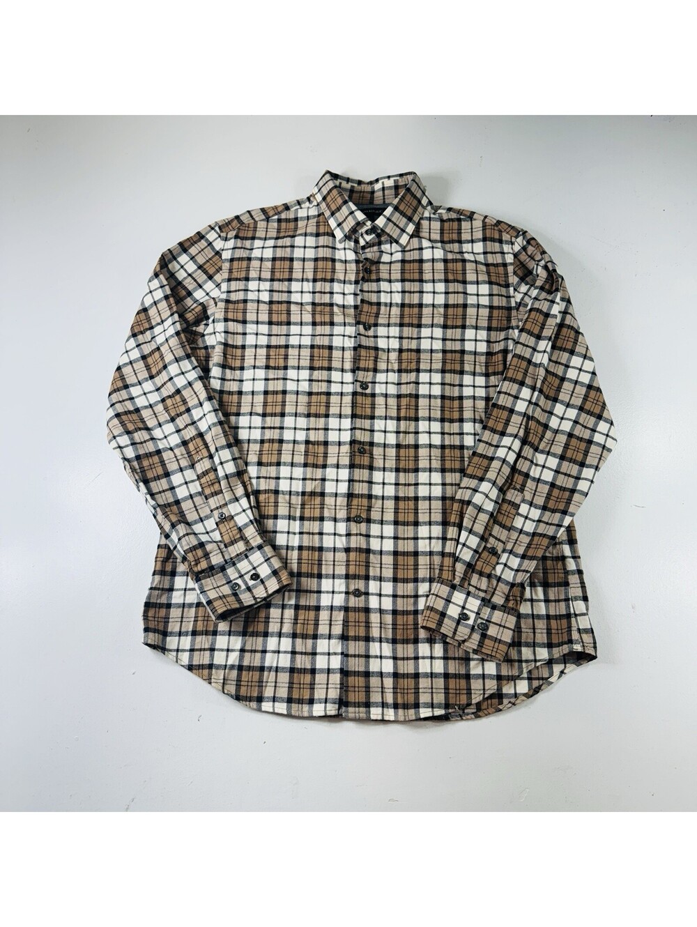 Banana Republic Button Down Shirt Long Sleeve Beige Plaid Mens Size Large
